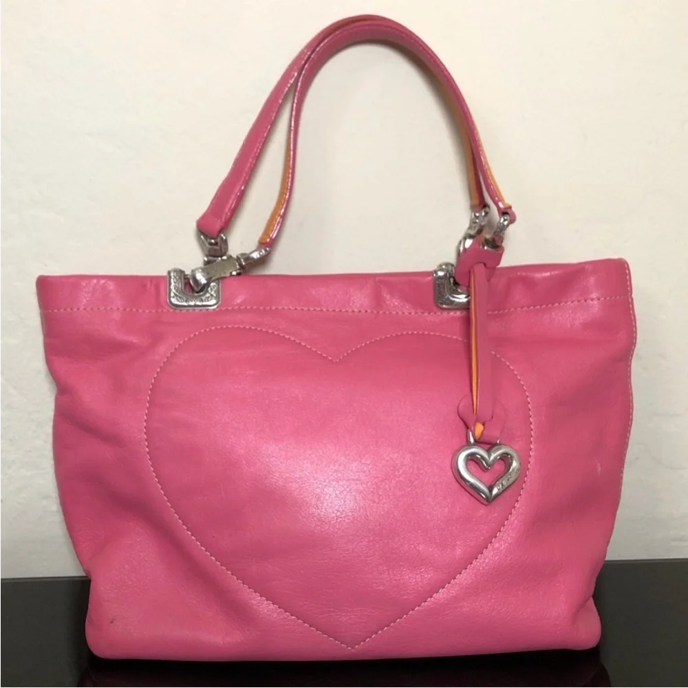 Brighton Jodie Pink Heart Leather Mini Handbag - reversible - Picture 1 of 13